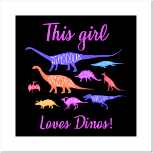 This Girl Loves Dinos T-Shirt, Dinosaur Shirt, Dinosaur Birthday Shirt, Dino Shirt, Birthday Shirt, Girl Dinosaur Shirt, T-Rex Shirt Posters and Art